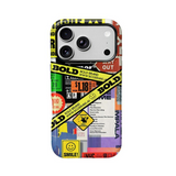 ストリート風コラージュ柄 iPhoneケース ラベルコラージュ（イエロー） 装着イメージ