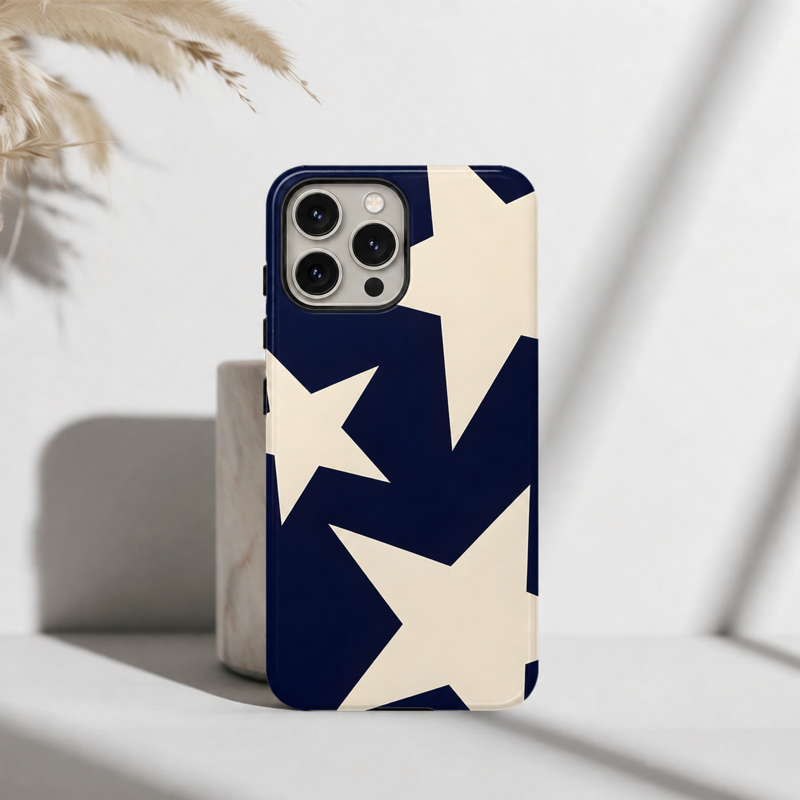 星柄プリント iPhoneケース クリームスター（ネイビー） 装着イメージ