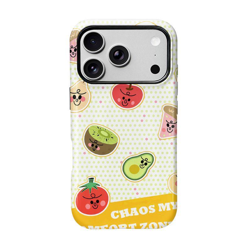 笑顔のフルーツとスマイル柄 iPhoneケース フルーツスマイル（クリーム） 装着イメージ
