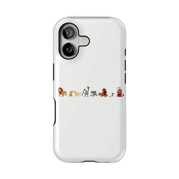 小さなアニマルの横並び柄 iPhoneケース アニマル（ホワイト） 白背景の装着イメージ