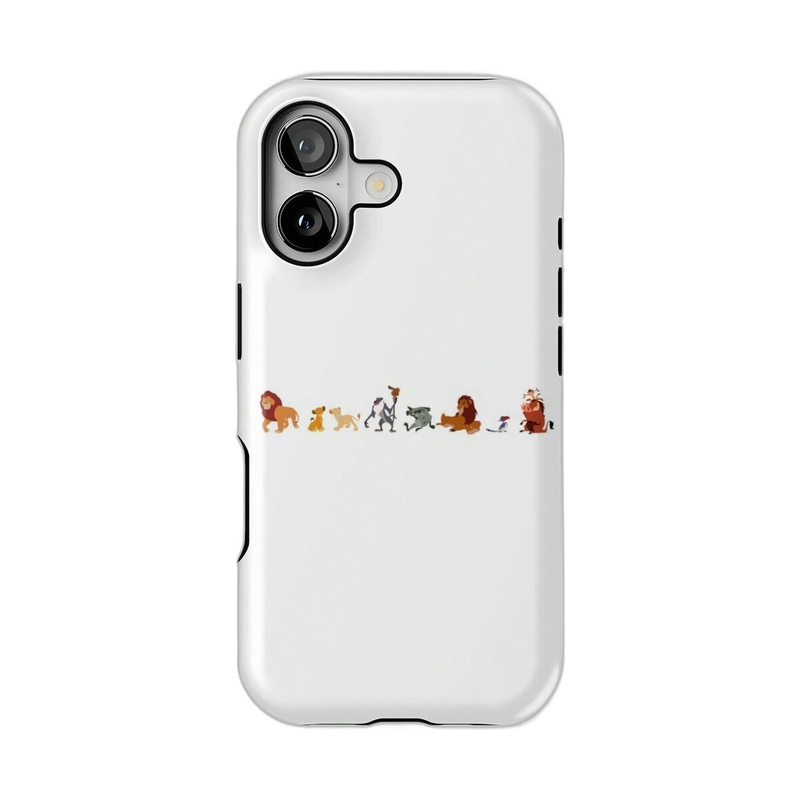 小さなアニマルの横並び柄 iPhoneケース アニマル（ホワイト） 白背景の装着イメージ