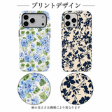 アジサイとブルーの花柄 iPhoneケースの配色とプリント柄の拡大図