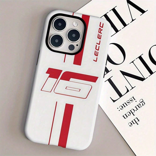 ナンバー16とレッドライン iPhoneケース ホワイト・レッド 装着イメージ