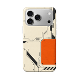 アイボリーオレンジプレート柄のiPhoneケース装着イメージ、白背景の背面図