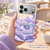 ミントシステムウィンドウ柄のケースを装着したiPhone 17 Proを手に持つ装着イメージ