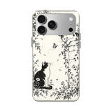 猫と蝶のボタニカルラインアート iPhoneケース 正視白背景 装着イメージ