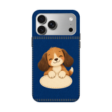 デニムプリントとブラウンパピー iPhoneケース 正視白背景 装着イメージ
