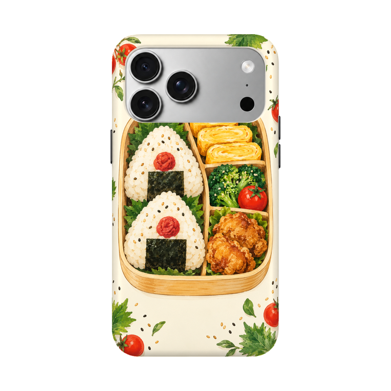 おにぎり弁当 iPhoneケース 正視白背景 装着イメージ