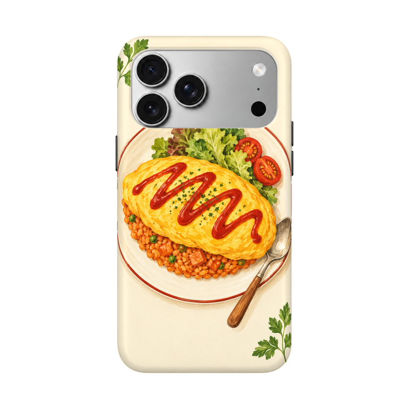 オムライス iPhoneケース 正視白背景 装着イメージ