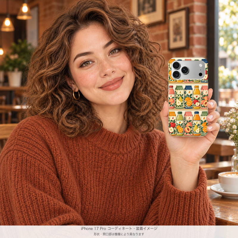 ジューススタンド iPhone 17 Proを手に持つモデル 装着イメージ