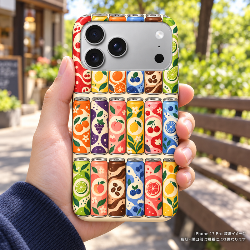 レトロドリンク缶 iPhone 17 Pro 元の手持ちシーン 装着イメージ