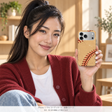 キャラメルベースボール iPhone 17 Proを手に持つモデル 装着イメージ