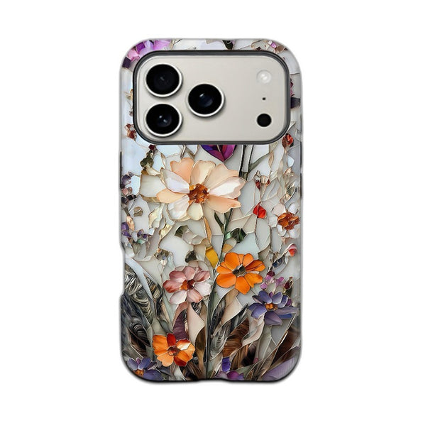 花柄 iPhoneケース ボタニカル 韓国風 マット メイン(白底)