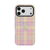ストラップ付き チェック柄 iPhoneケース ピンク メイン(白底)