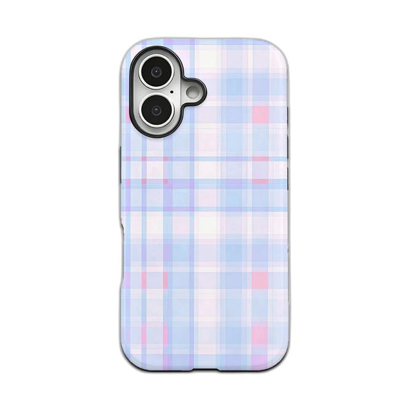 チェック柄 iPhoneケース 韓国風 ブルーピンク メイン(白底)