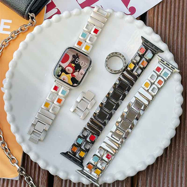 Colorful Block Design Metal Apple Watch Band Available in 5 Colors
