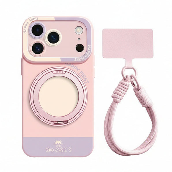 Smartphone case with integrated rotating ring stand and accent color hand strap (available in 5 colors)