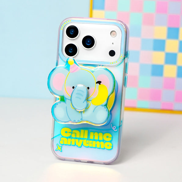 Cute Cartoon Elephant Magnetic Phone Case with Stand and Strap