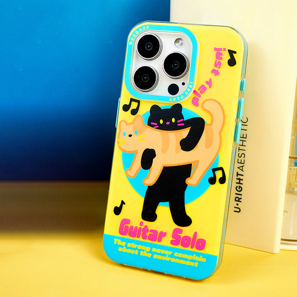 Guitar Cat Motif Magnetic Phone Case with Stand