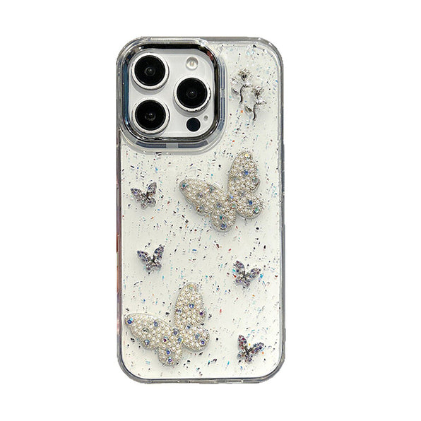 Puffy 3D Design Pearlescent Butterfly Motif Glitter Clear Smartphone Case