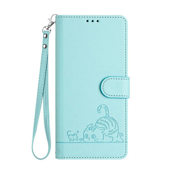 Cute Cat Motif Wallet & Strap & Stand Function Notebook Type Smartphone Case