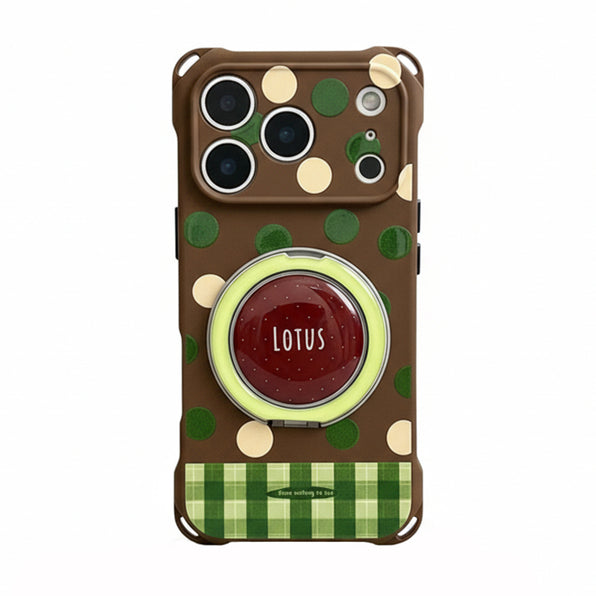 360° Rotating Ring Stand Phone Case with Polka Dot Chain Strap