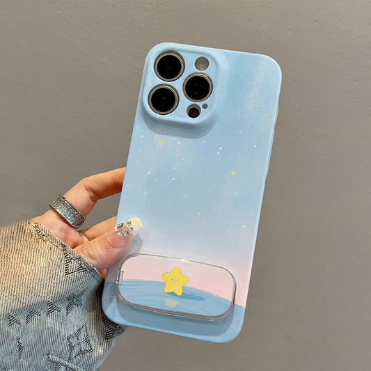 シンプル星空デザイン星モチーフミラースタンド付きスマホケース