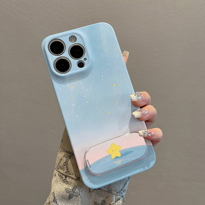 シンプル星空デザイン星モチーフミラースタンド付きスマホケース