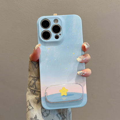 シンプル星空デザイン星モチーフミラースタンド付きスマホケース