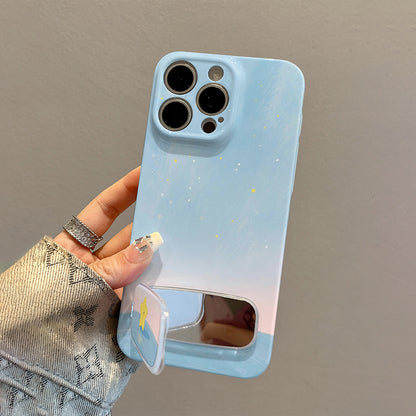 シンプル星空デザイン星モチーフミラースタンド付きスマホケース