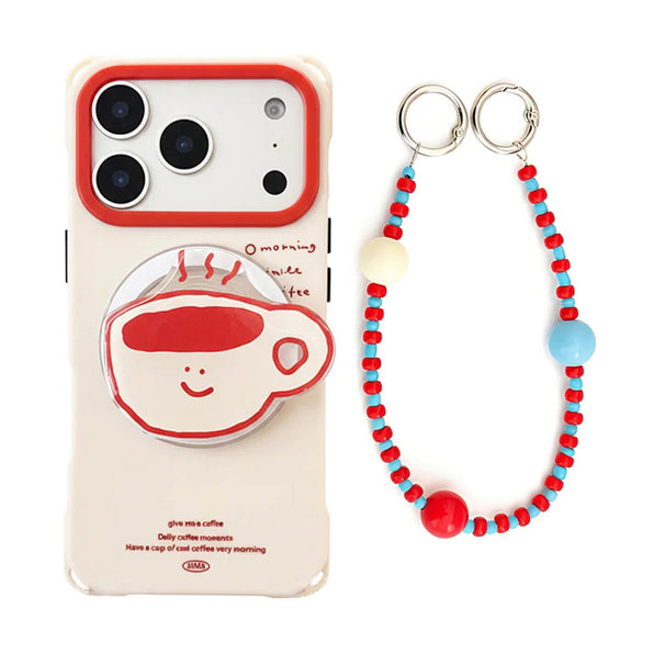 Coffee Motif Smartphone Case with Magnetic Stand & Strap (3-Piece Set)