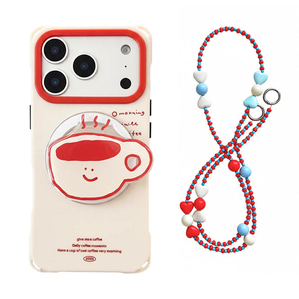Coffee Motif Smartphone Case with Magnetic Stand & Strap (3-Piece Set)