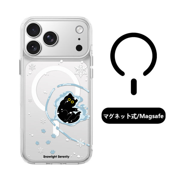 玩雪貓咪設計透明MagSafe兼容iPhone手機殼磁吸式手機殼
