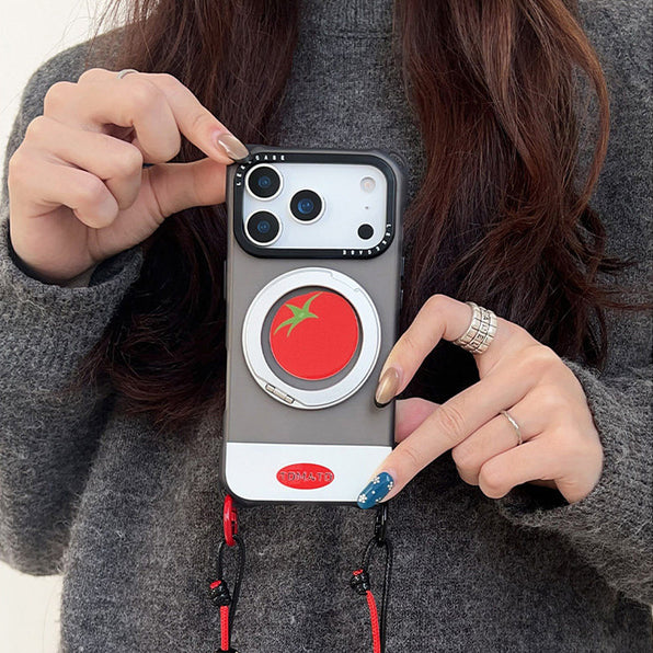 Tomato Design Rotatable Ring Stand Integrated Phone Case with Strap Hole