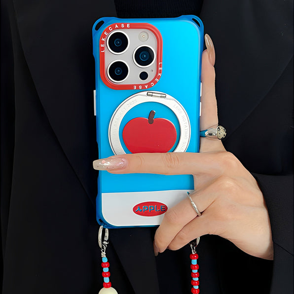 Apple Design Rotating Ring Stand Integrated Smartphone Case with Strap Hole