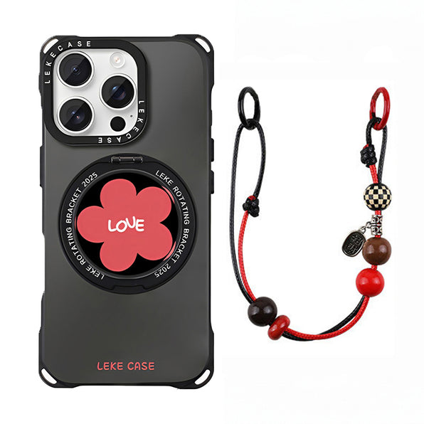 Korean-style Flower Motif Strap 360° Rotatable Ring Stand Integrated Phone Case (2 Colors)