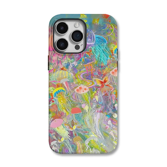 油絵風アート風深海カラフルクラゲ二重構造スマホケース