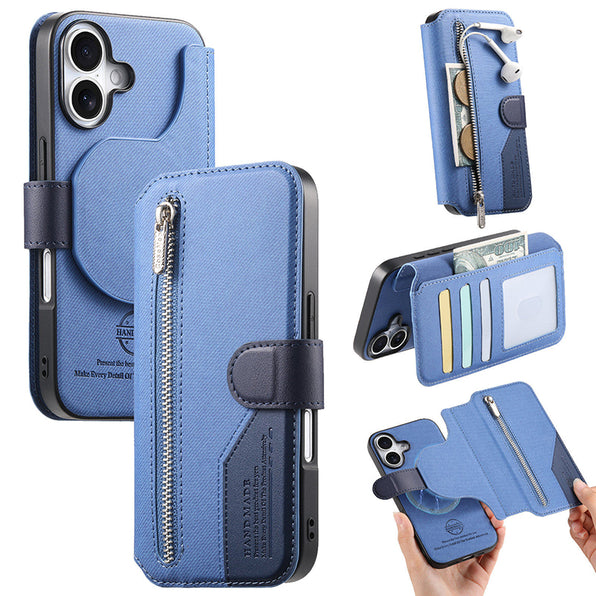 Fabric-style wallet, removable, MagSafe-compatible, folio smartphone case