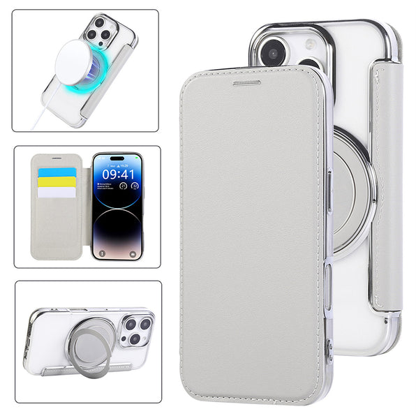 カード収納＆360°回転リングスタンド付きMagSafe対応薄型手帳型スマホケース(7色展開)