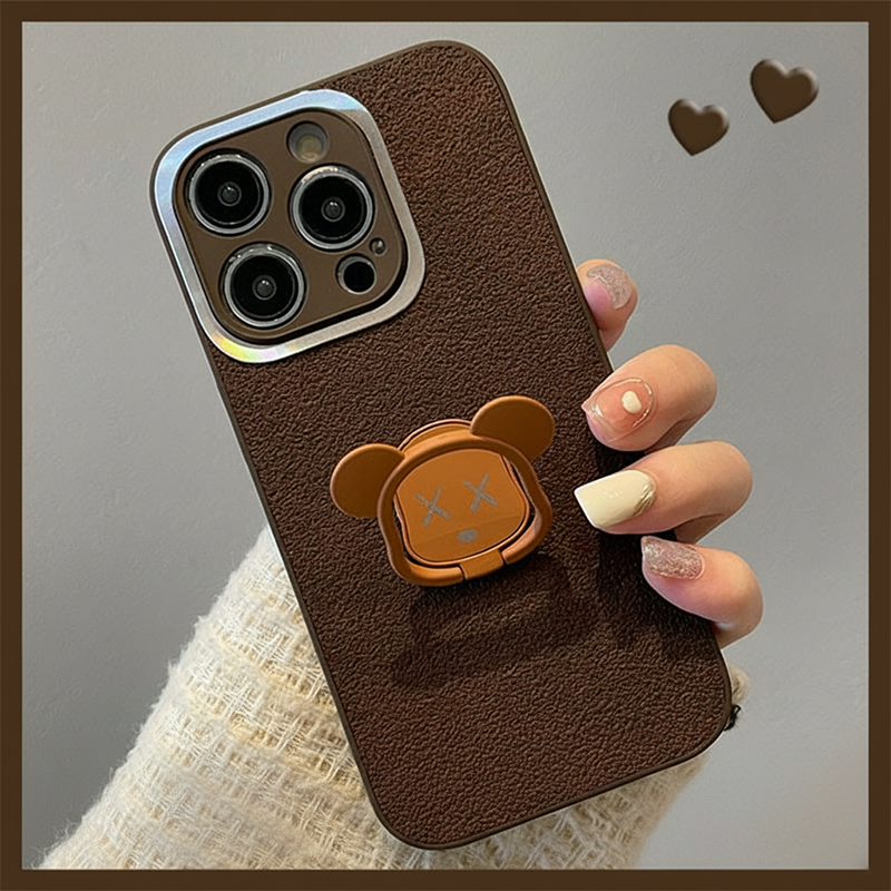 おしゃれなムーンピット風レザー調くまモチーフスタンド付きスマホケース