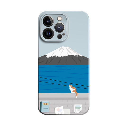 「富士山シリーズ」シンプル日系ナチュラル風可愛い猫×富士山モチーフスマホケース