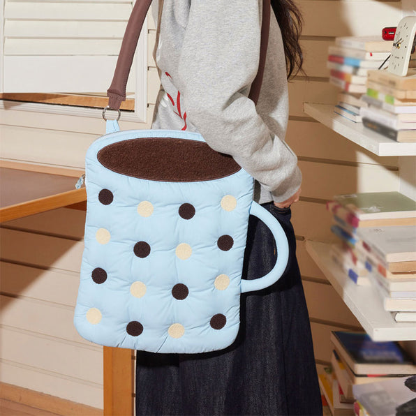 Laptop Bag with Coffee Cup Motif and Shockproof Design (Handheld/Shoulder Strap Compatible)