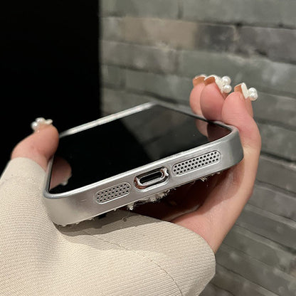 チェック柄おしゃれ椿モチーフフェイクファースマホケース