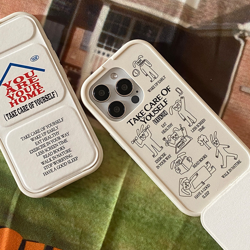 アメリカンヴィンテージ風イラストデザイン折りたたみスタンド付きスマホケース