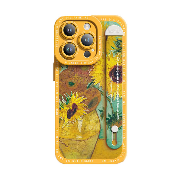 Oil Painting Art Style Sunflower Print Smartphone Case with Wrist Strap