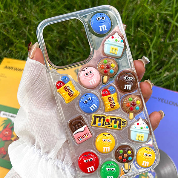 Cartoon Colorful Bean Motif 3D Design Clear Smartphone Case