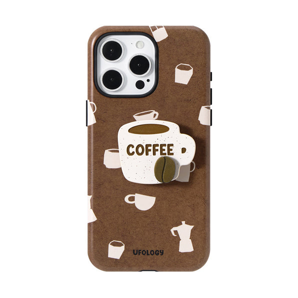 Cute Coffee Motif Double-Layered Magnetic Phone Case with Stand and Film Coating