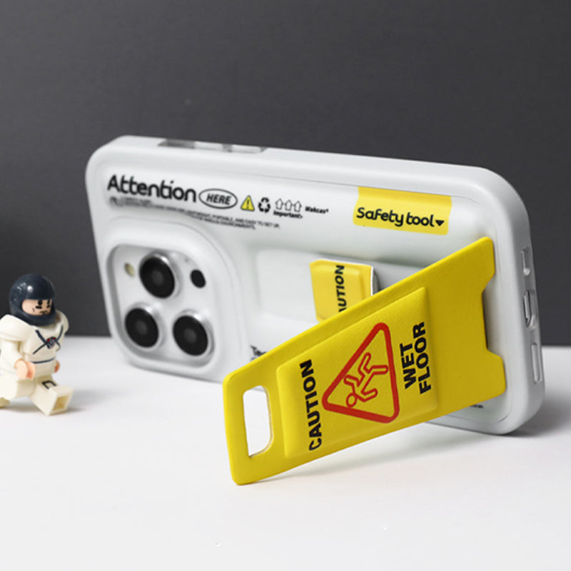スリップ注意標識風デザインスタンド一体型スマホケース