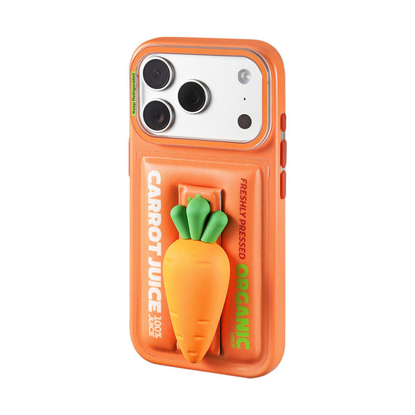 Cute carrot motif stand-integrated cushioned smartphone case