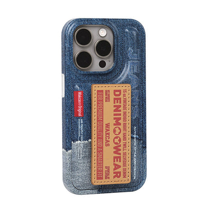 ヴィンテージデニム調フェイクレザースタンド一体型スマホケース
